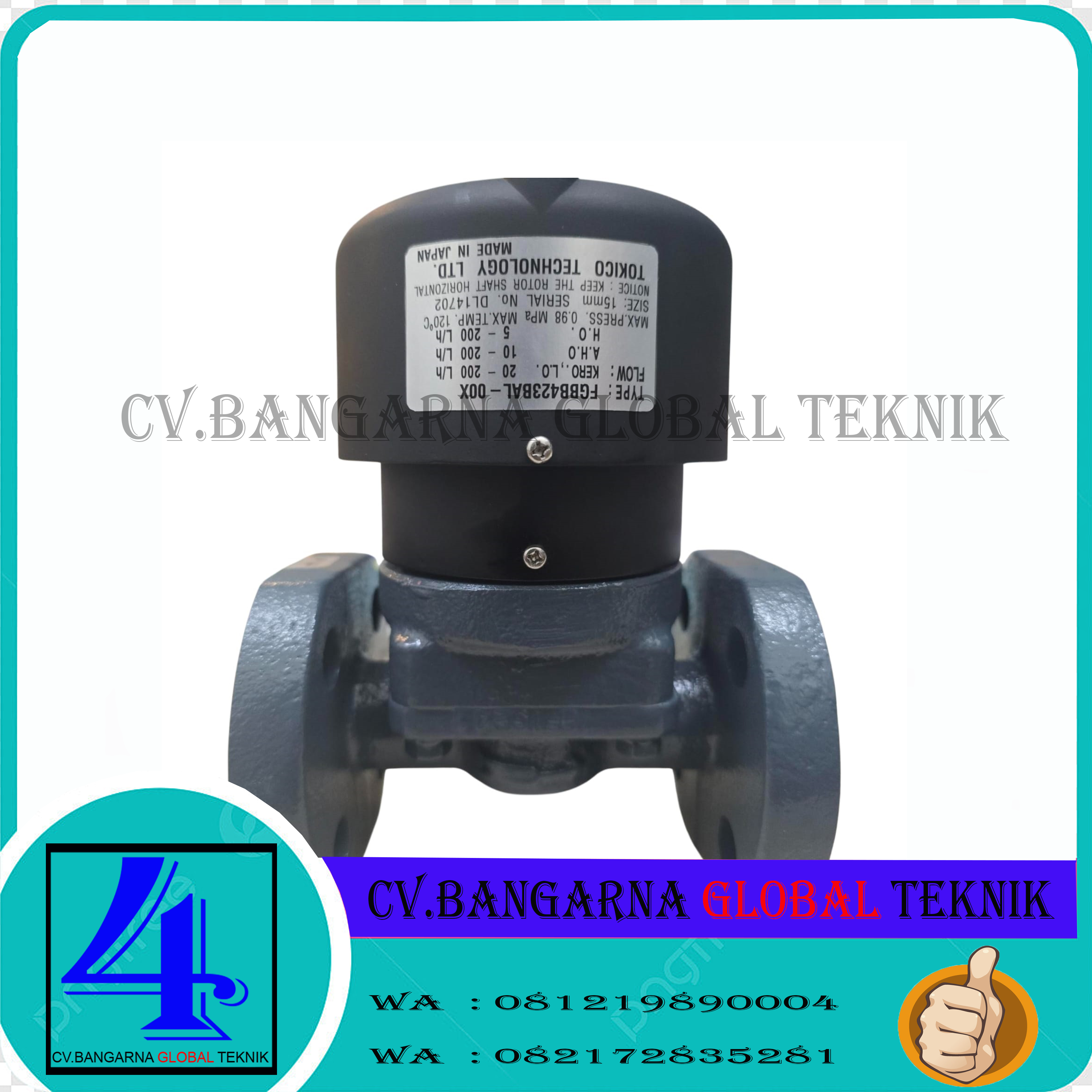 Flow meter Tokico 1/2" DN15mm Type FGBB-423BAL-00X | CV.BANGARNA GLOBAL TEKNIK
