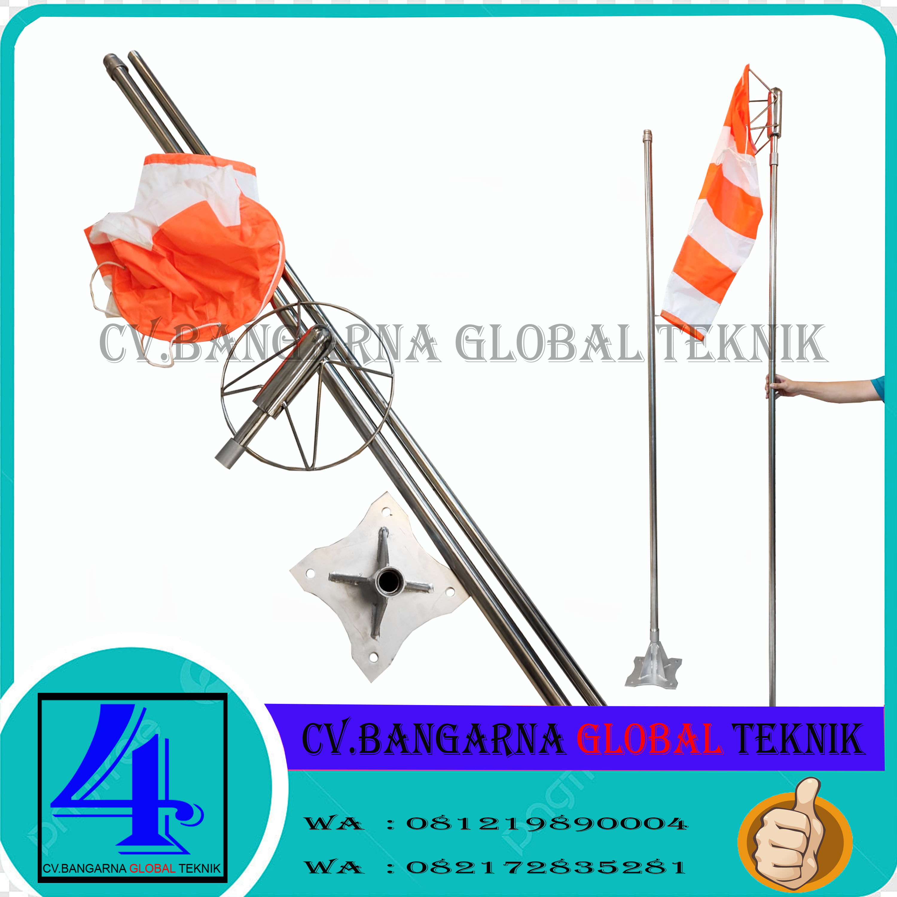 JUAL WINDSOCK KOMPLIT KAIN + TIANG + FRAME + BREKET BAHAN STAINLESS STEEL