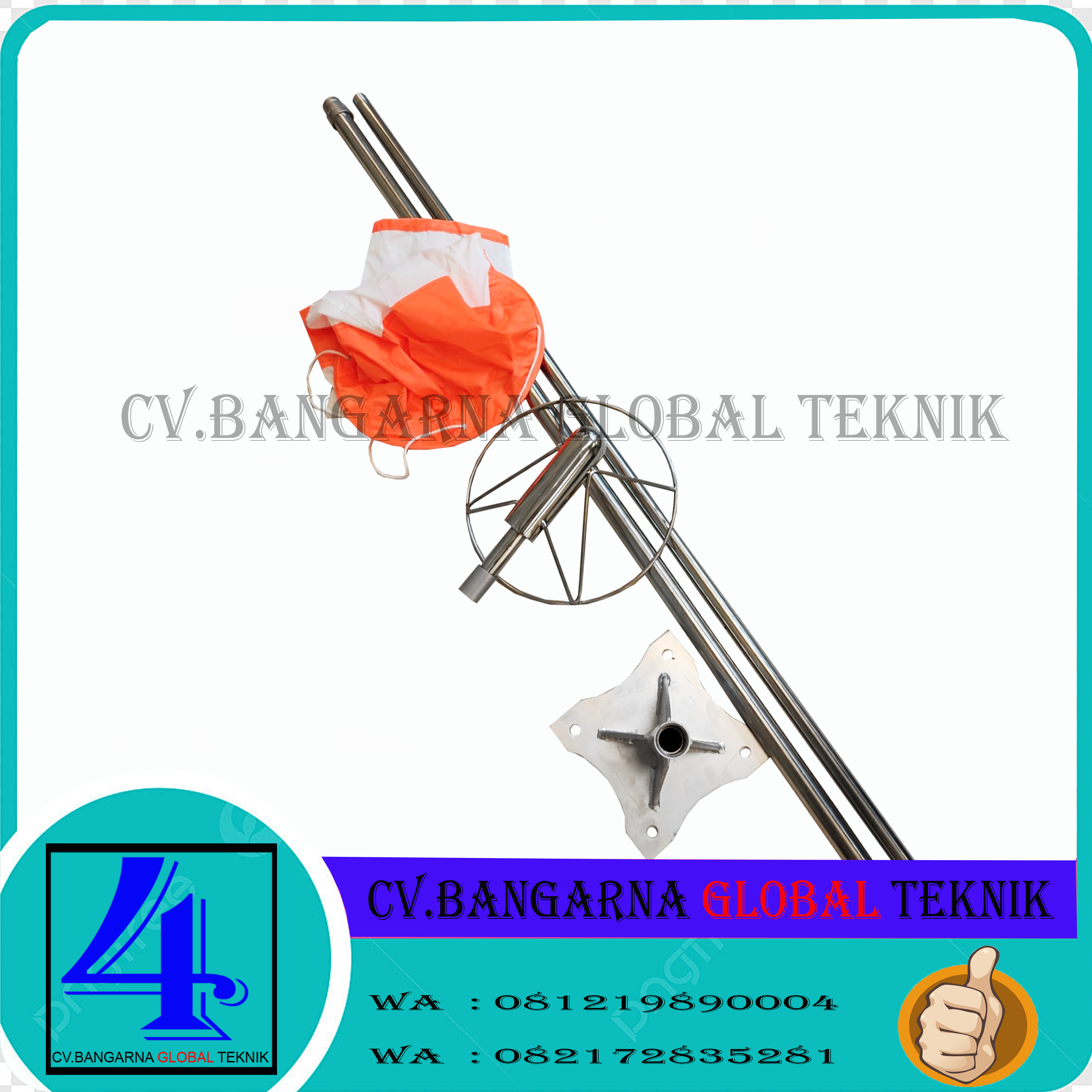 JUAL WINDSOCK KOMPLIT KAIN + TIANG + FRAME + BREKET BAHAN STAINLESS STEEL