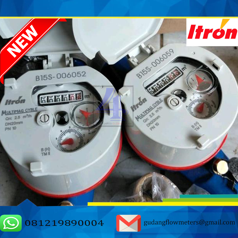 Flow Meter ITRON Ukuran 3/4" Koneksi Drat Kuningan Type Multimag